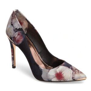 Ted Baker Womens Size 38.5 Kawaap Pointed Toe Stiletto Heels Pumps Floral Black